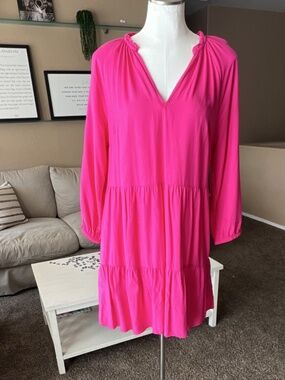 caralynmirand The Drop Pink Ruffle V-Neck Long Sleeve Short A-Line Dress Size M